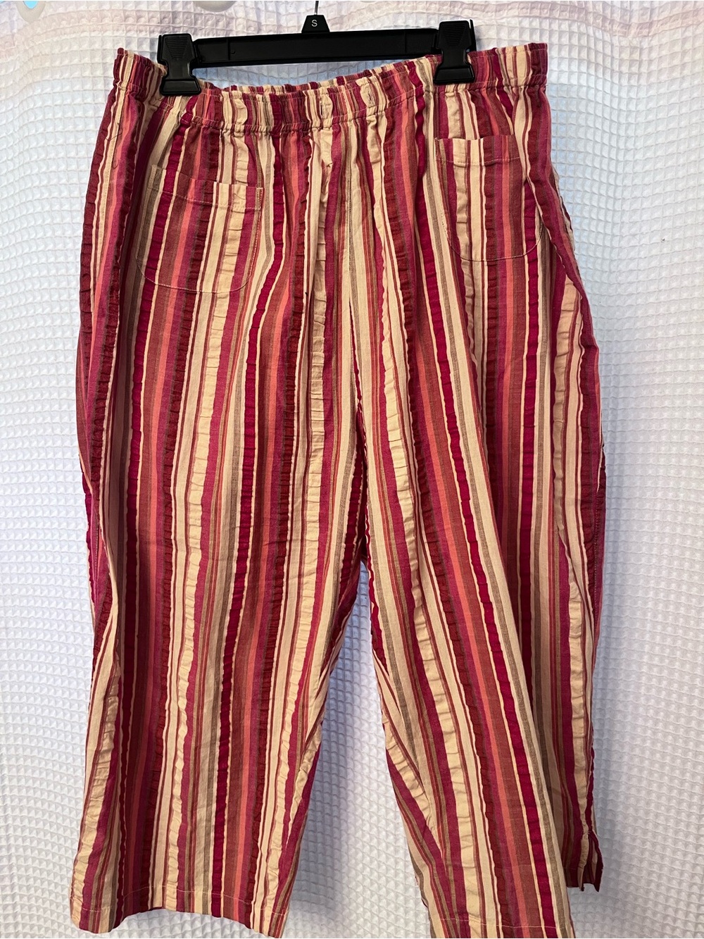 Classic Elements Vintage 18W 100% Cotton Striped Pull-On Capri Boho Vacation